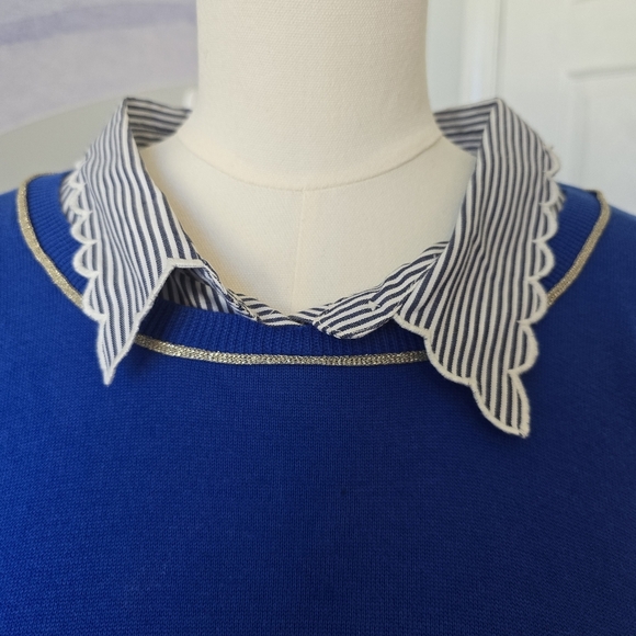 Crown & Ivy | 3X | Blue & White Layered Sweater With Silver Threaded Details - Picture 2 of 9